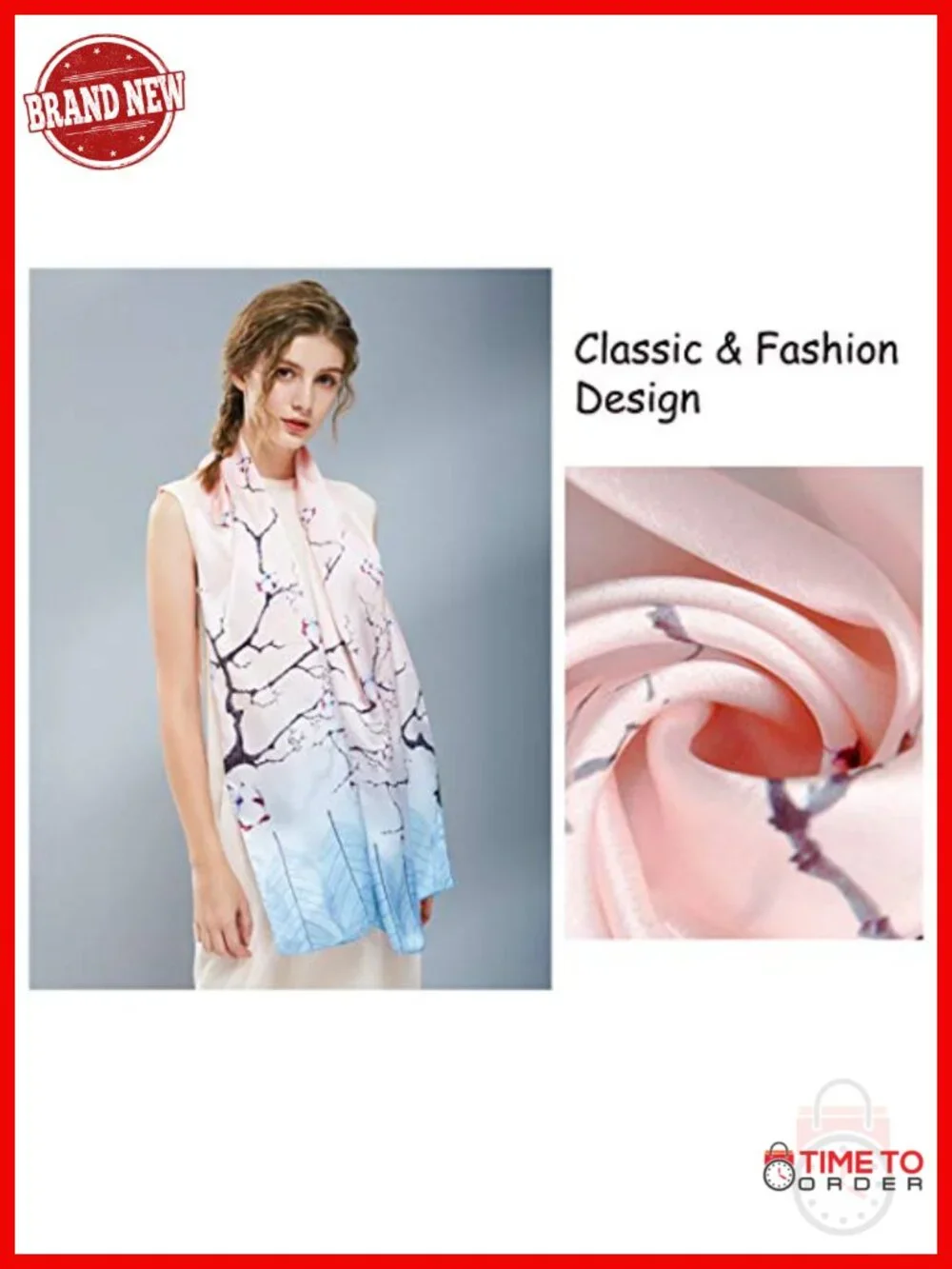 100% Silk Long Oblong Shawl Scarf Wrap Gift Packed